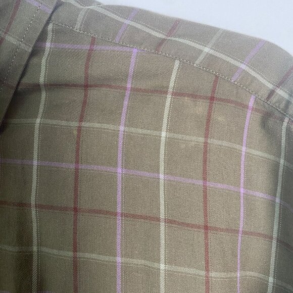 Eddie Bauer Relaxed Fit Plaid Button-Up Shirt XXXL Tall 100% Cotton Olive & Purp - Picture 3 of 7